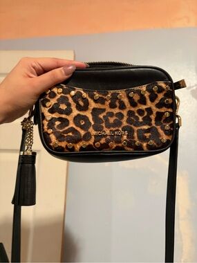 Michael Kors Calf Hair Gold Studded Crossbody Purse